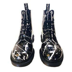 Dr. Martens 1460 Pascal Retro Black & White Marble Patent Leather Combat-Style 8